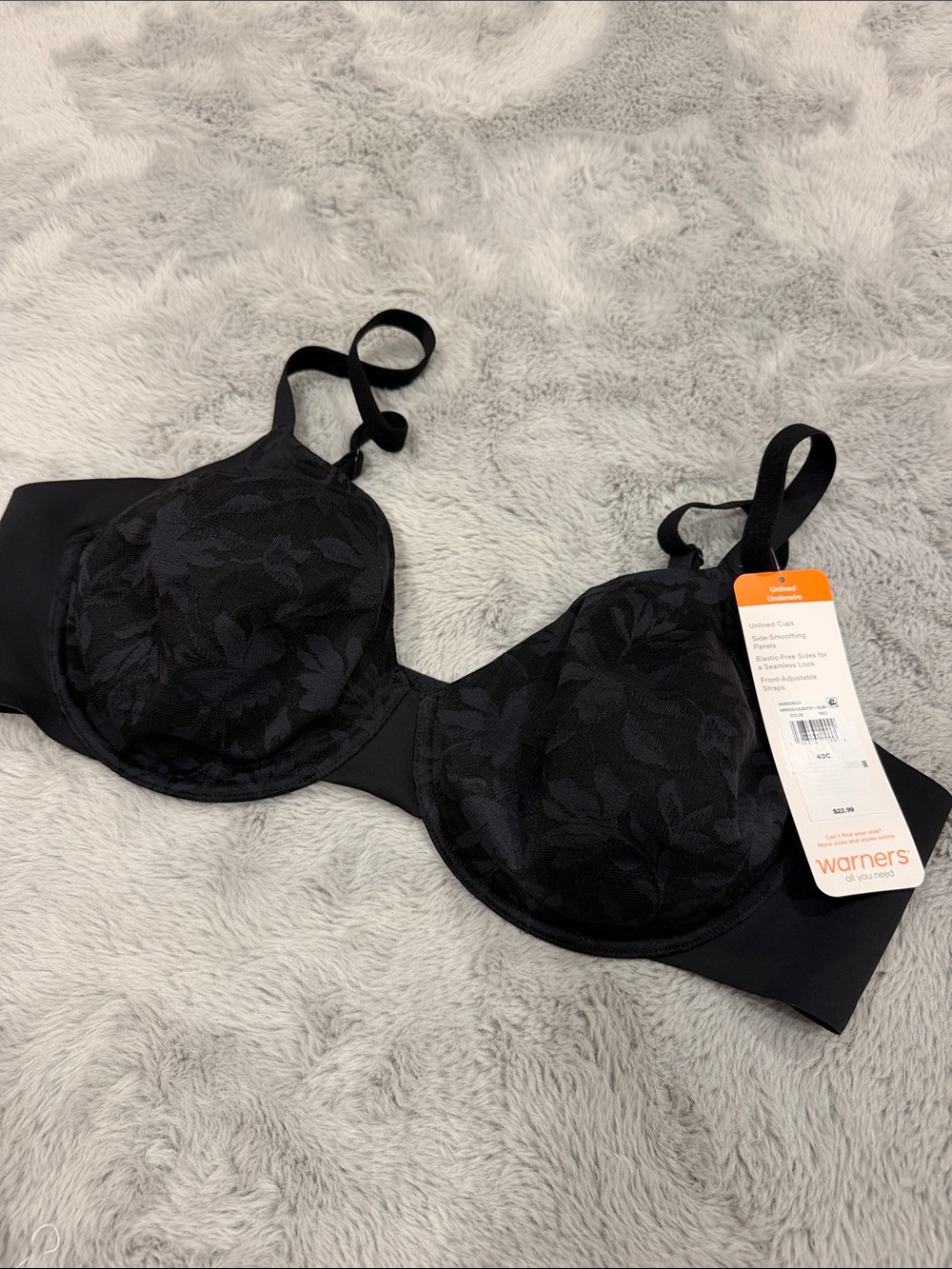 40 C Warner's Black Lace Overlay Underwire Bra